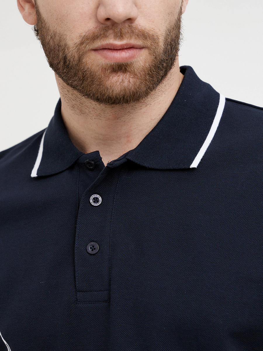 Купить синее мужское поло из хлопка с изображением паруса U32PL311P-02F ...