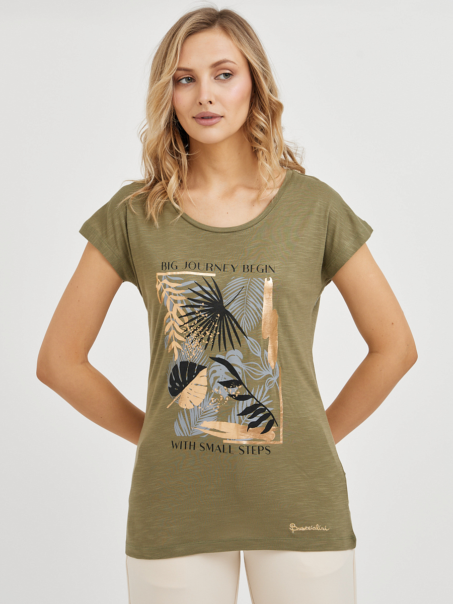 Купить футболка женская хаки с тропическим принтом Хаки D32ts401w 31f в официальном интернет 6787
